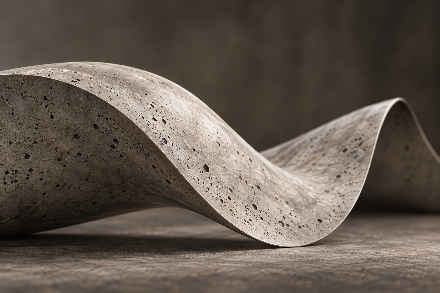 Conceptual study of a flowing thin-shell concrete form, revealed beneath the drafting-paper skin.