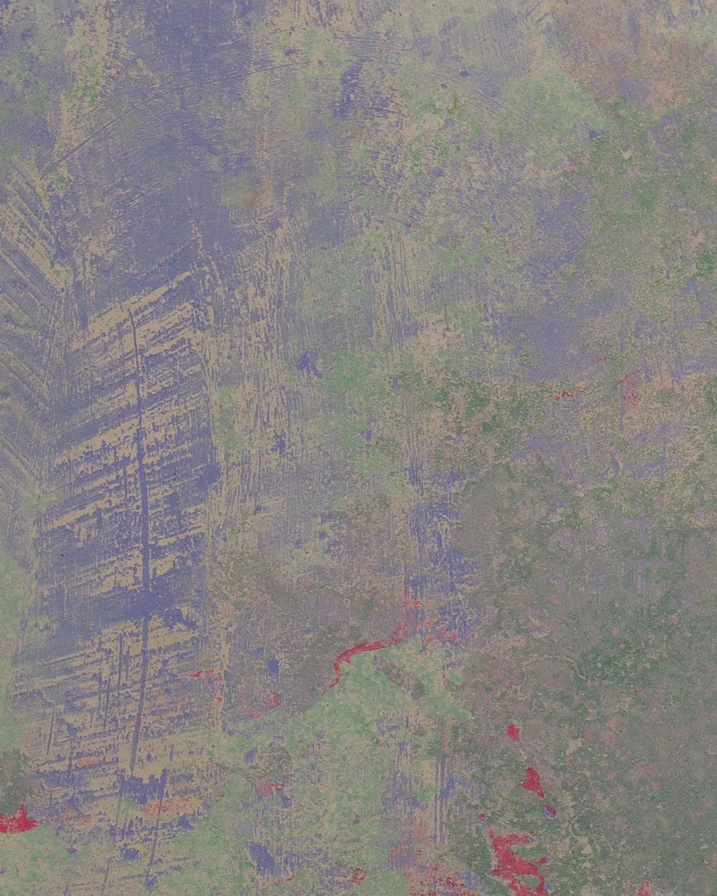 Pigmented concrete artifact surface with layered mineral textures and distressed color variation