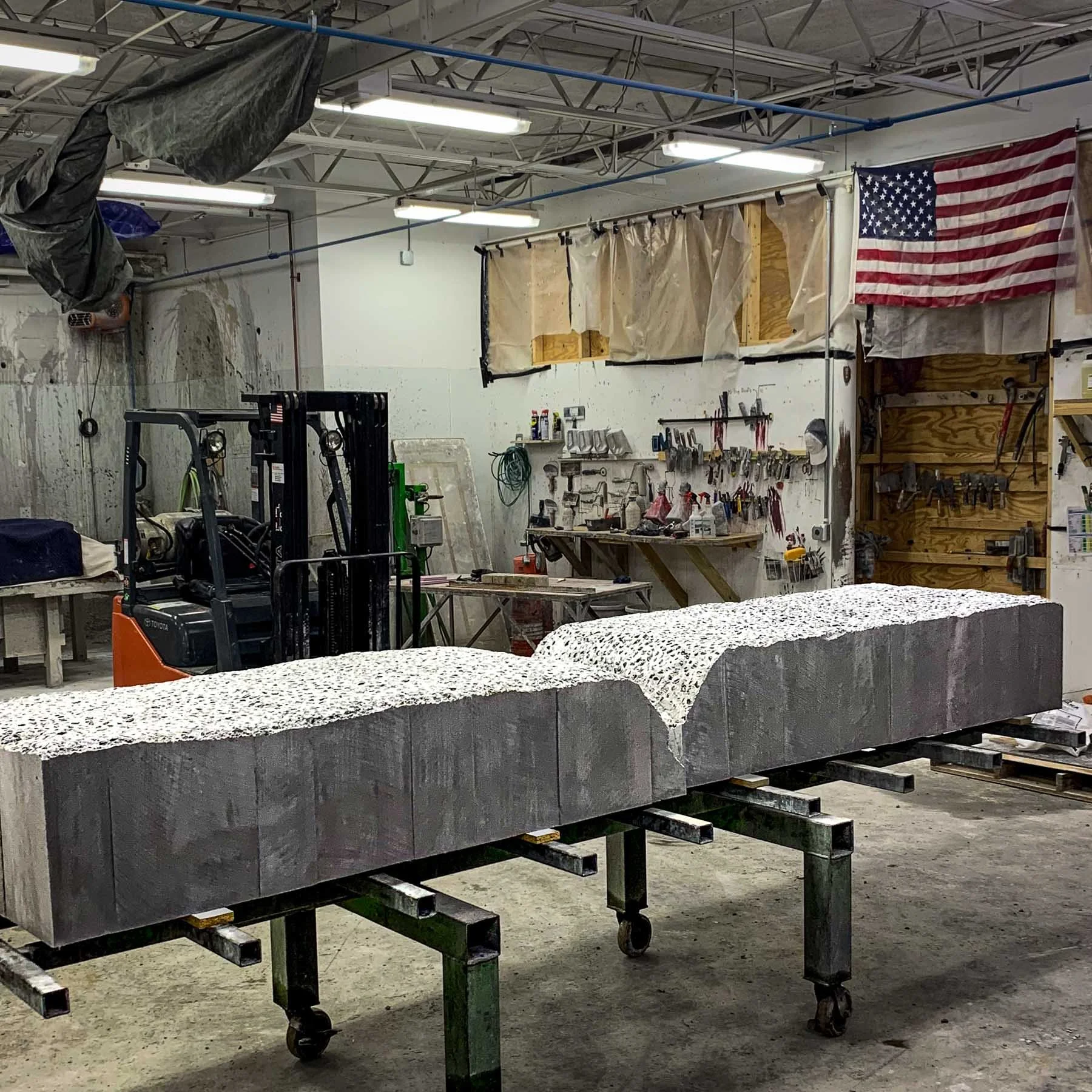Large precast concrete components for the LOVE public artwork arranged in The Concrete Anomaly’s Maryland studio.