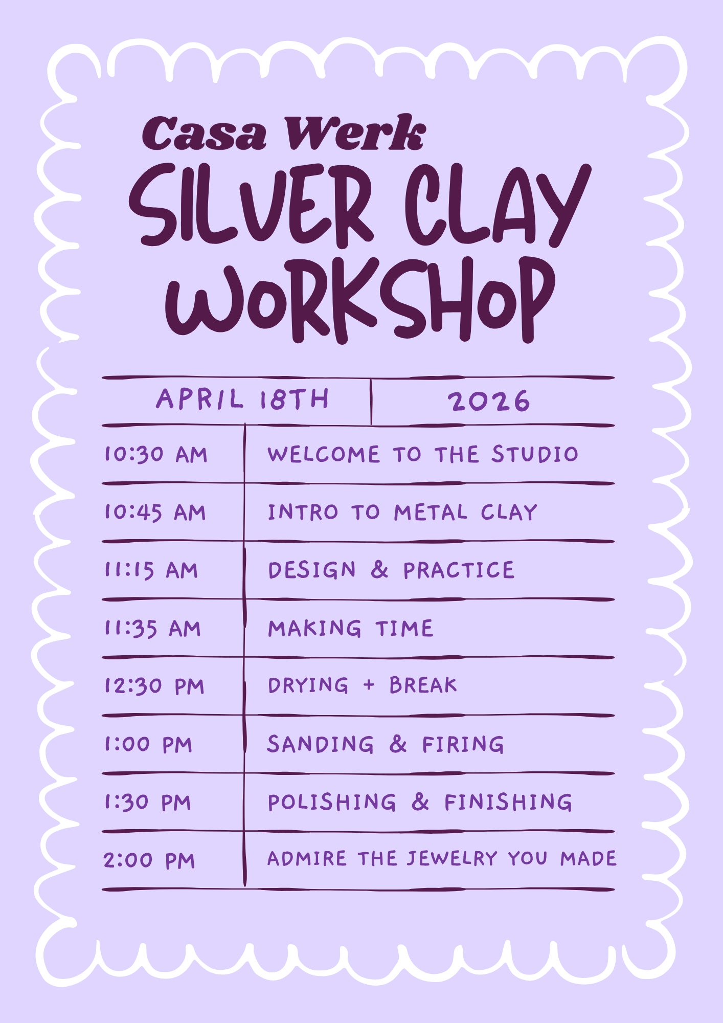 Class schedule for April 18th