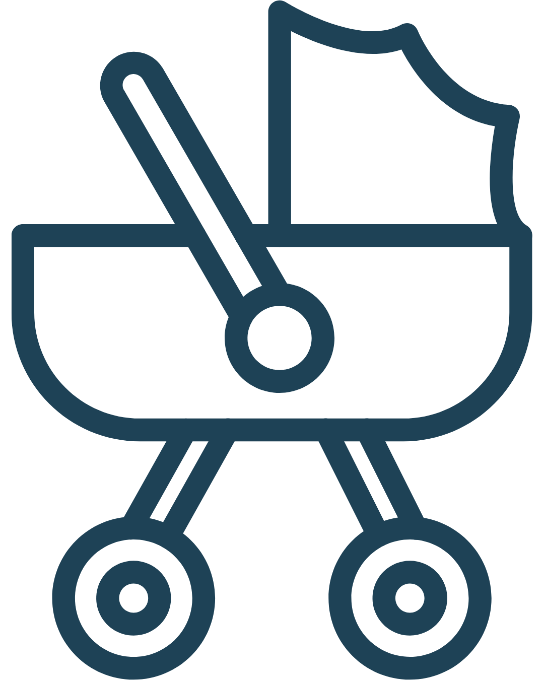 Icon of a baby stroller, representing newborn and infant care.