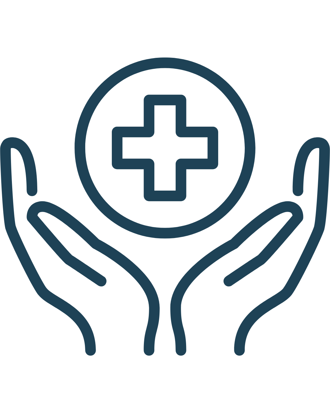 Icon of two hands holding a medical cross, symbolizing adolescent health and wellness.