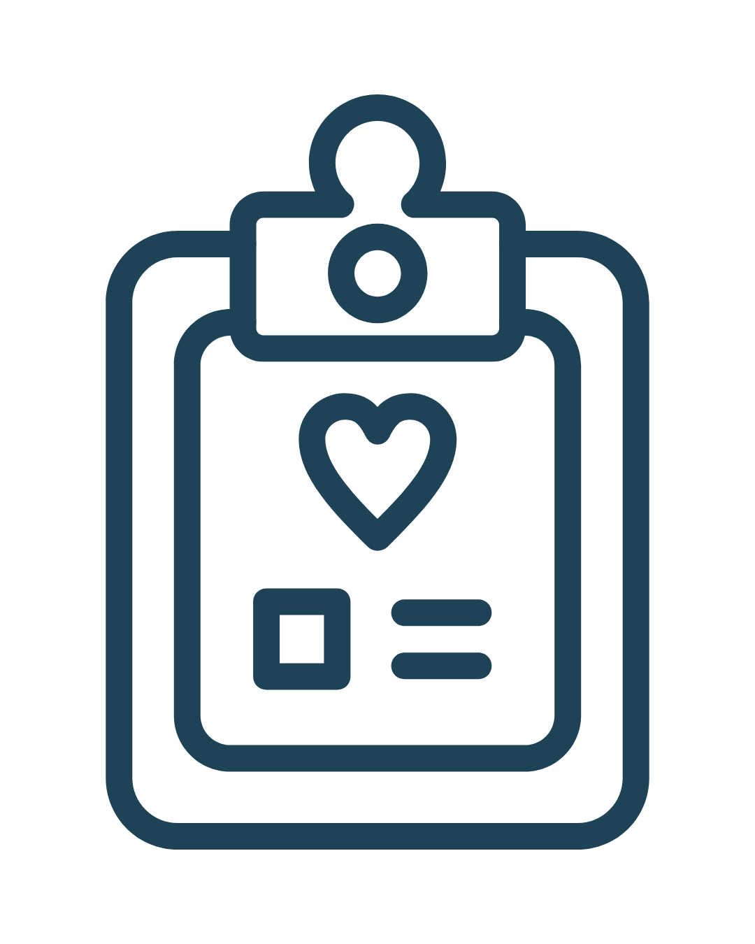 Icon of a clipboard with a heart symbol, representing growth and development check-ups.