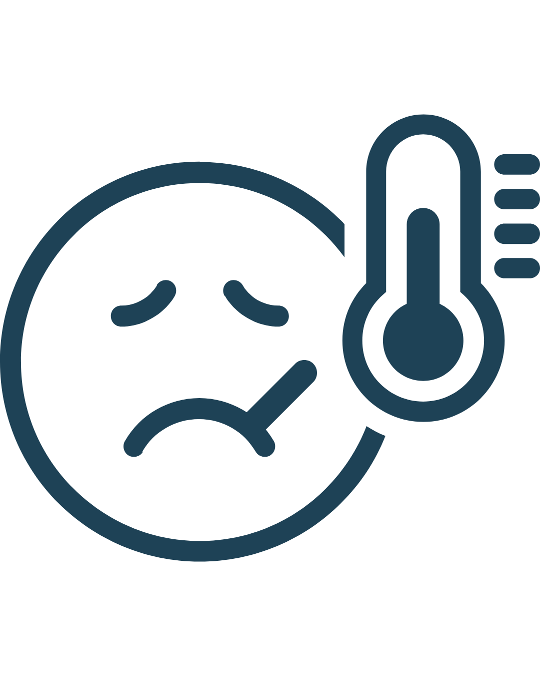 Icon of a sad face with a thermometer, representing same-day sick visits.