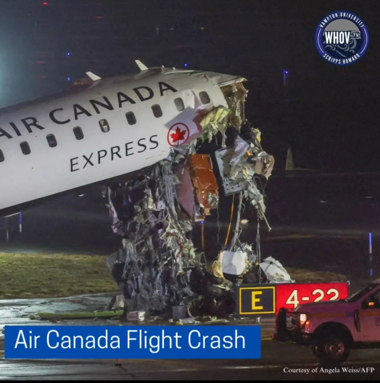 An Air Canada jet arriving at New York&rsquo;s LaGuardia Airport collided with a Port Authority fire truck around 11:45 p.m. on Sunday. 

The crash resulted in the death of the pilot and co-pilot, Antoine Forest and Mackenzie Gunther, as well as inju