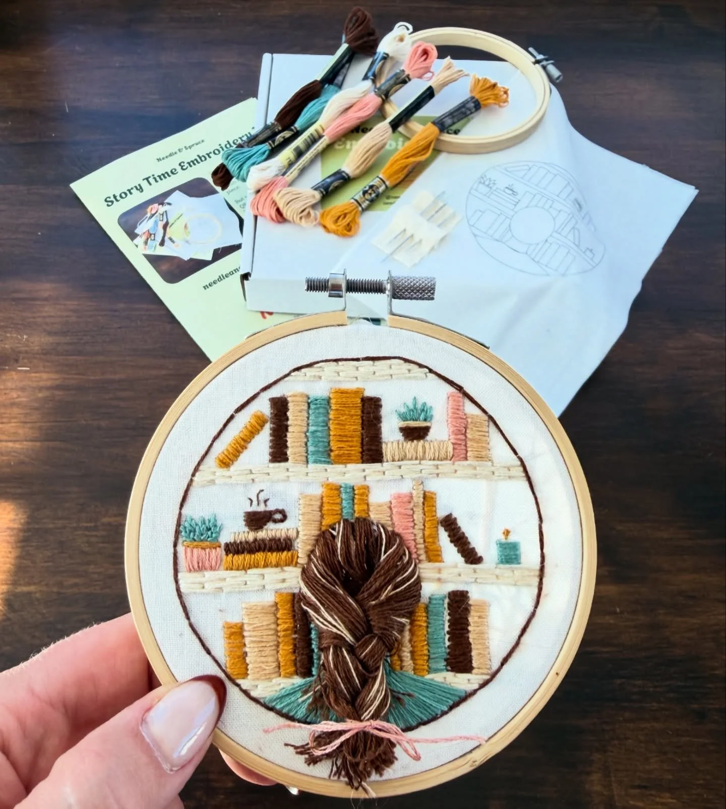 New to embroidery? This is made just for you.

The Story Time kit walks you through four core stitches and includes everything in one box &mdash; hoop, fabric, threads, needles, and step-by-step instructions (printed + digital).

You&rsquo;ll finish 