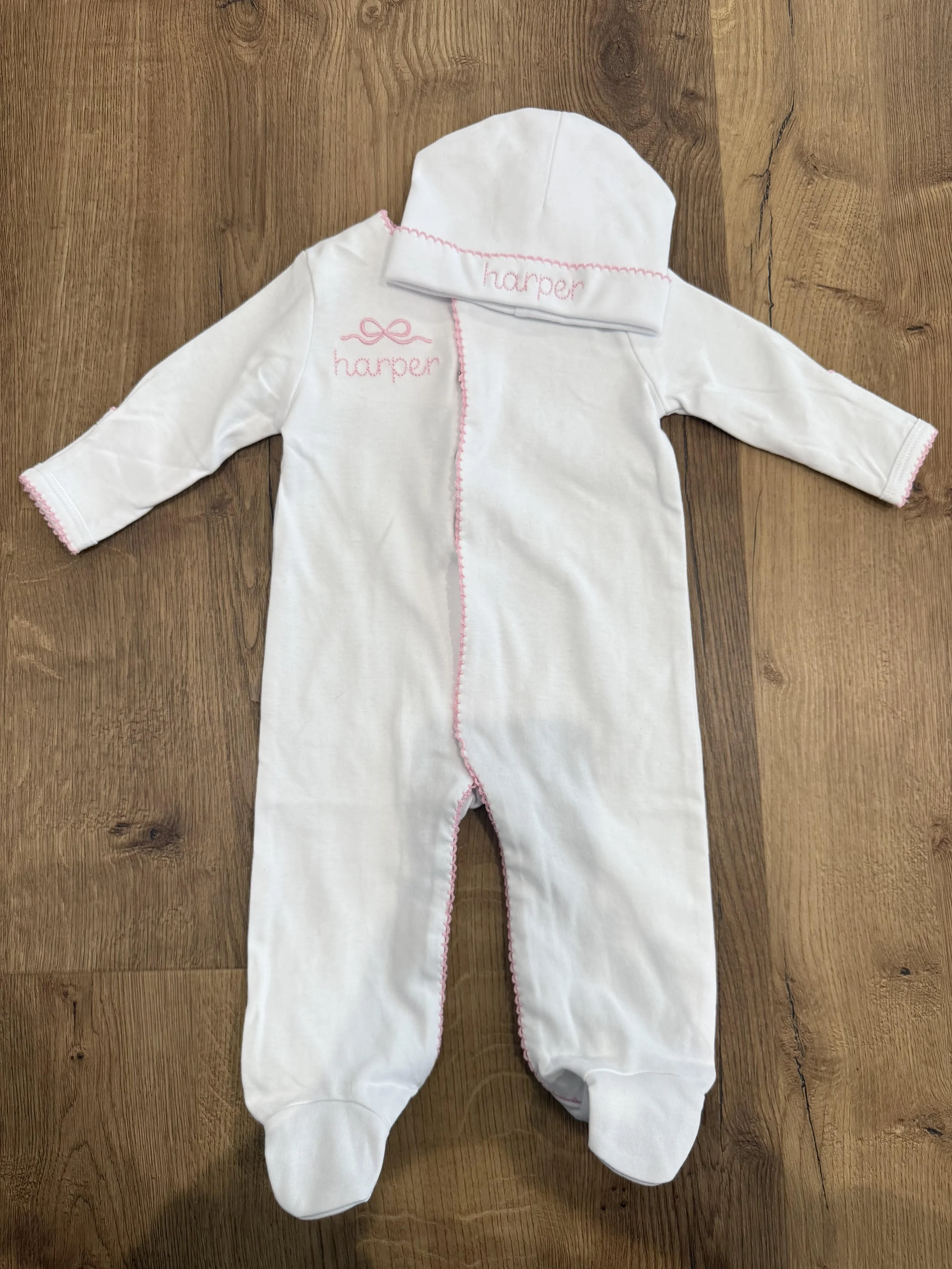 Picot Trim Footie and Hat