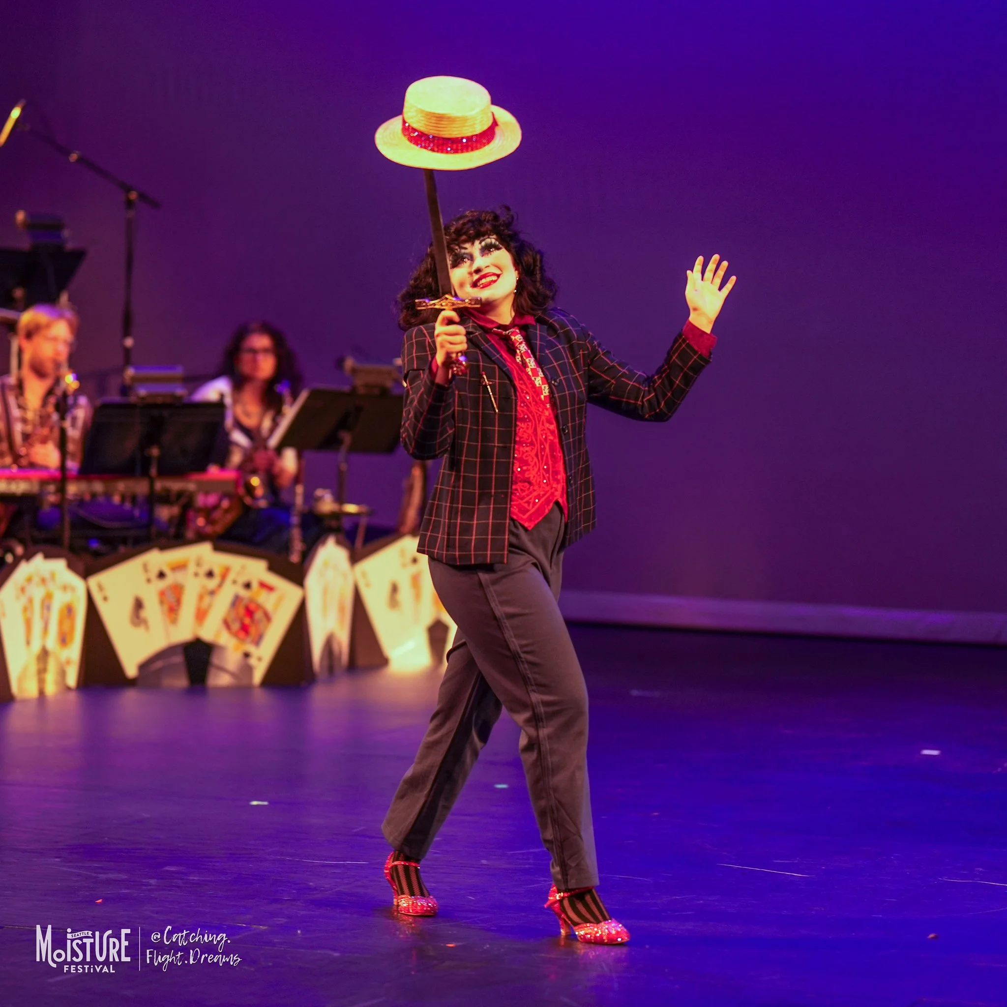 Bambi Karloff, burlesque artist and sword swallower, at Moisture Festival, March 2026.