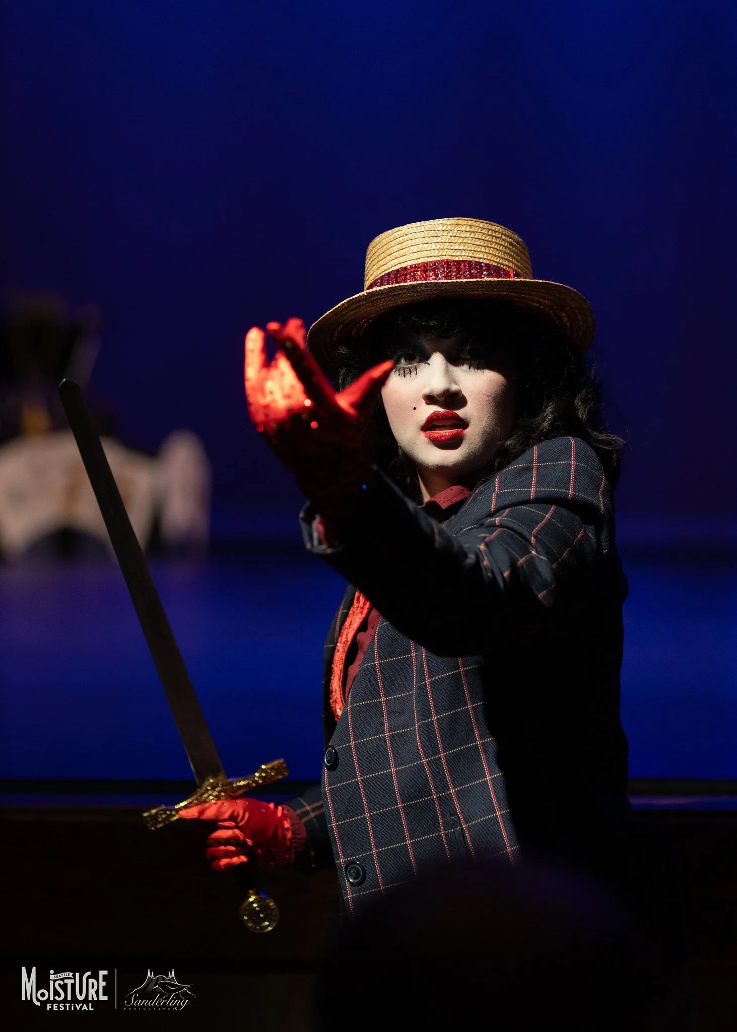 Bambi Karloff, burlesque artist and sword swallower, at Moisture Festival, March 2026.