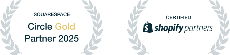 Sponsoring badge of Squarespace circle gold partner and Shopify partners