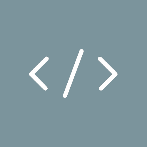 Gray background with white HTML code brackets and slash in the center.