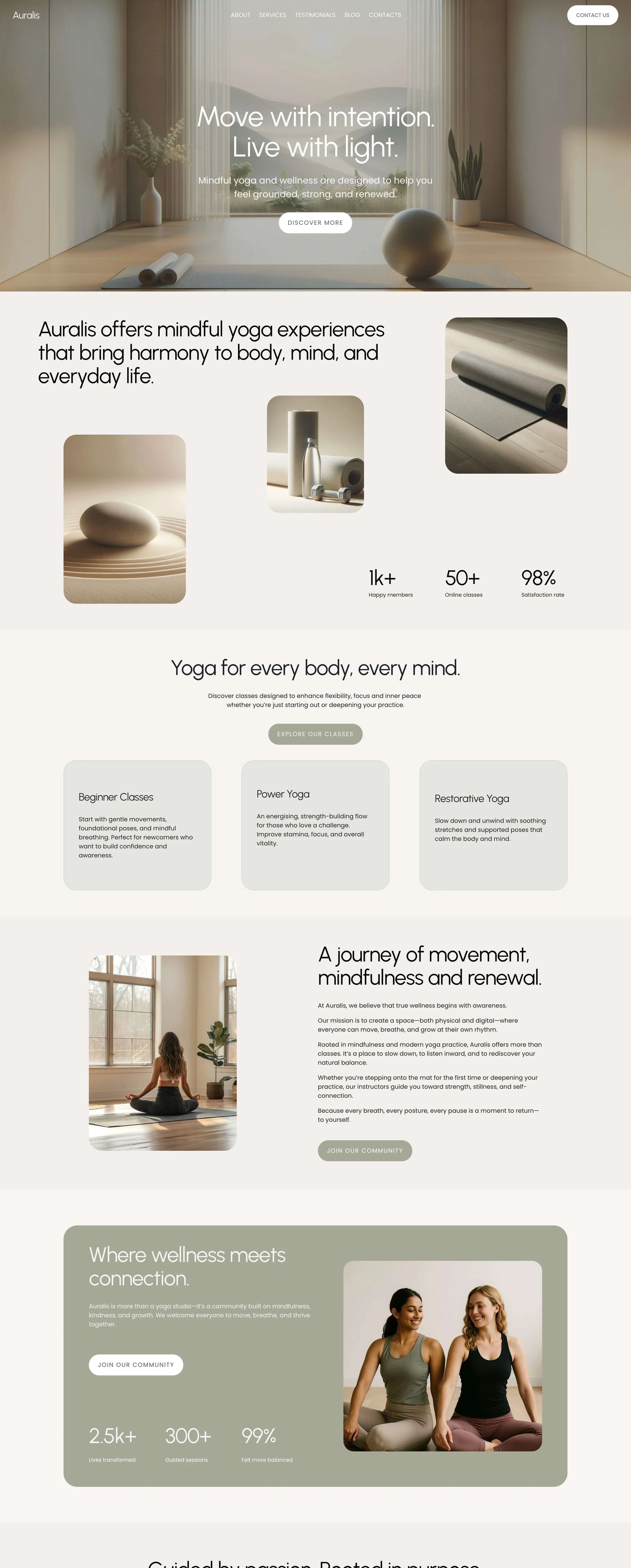 Yoga studio with a serene meditation space, yoga mats, and calming decor, promoting mindful yoga and wellness.