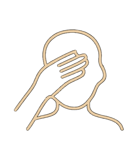 Line drawing of a person covering their face with one hand.