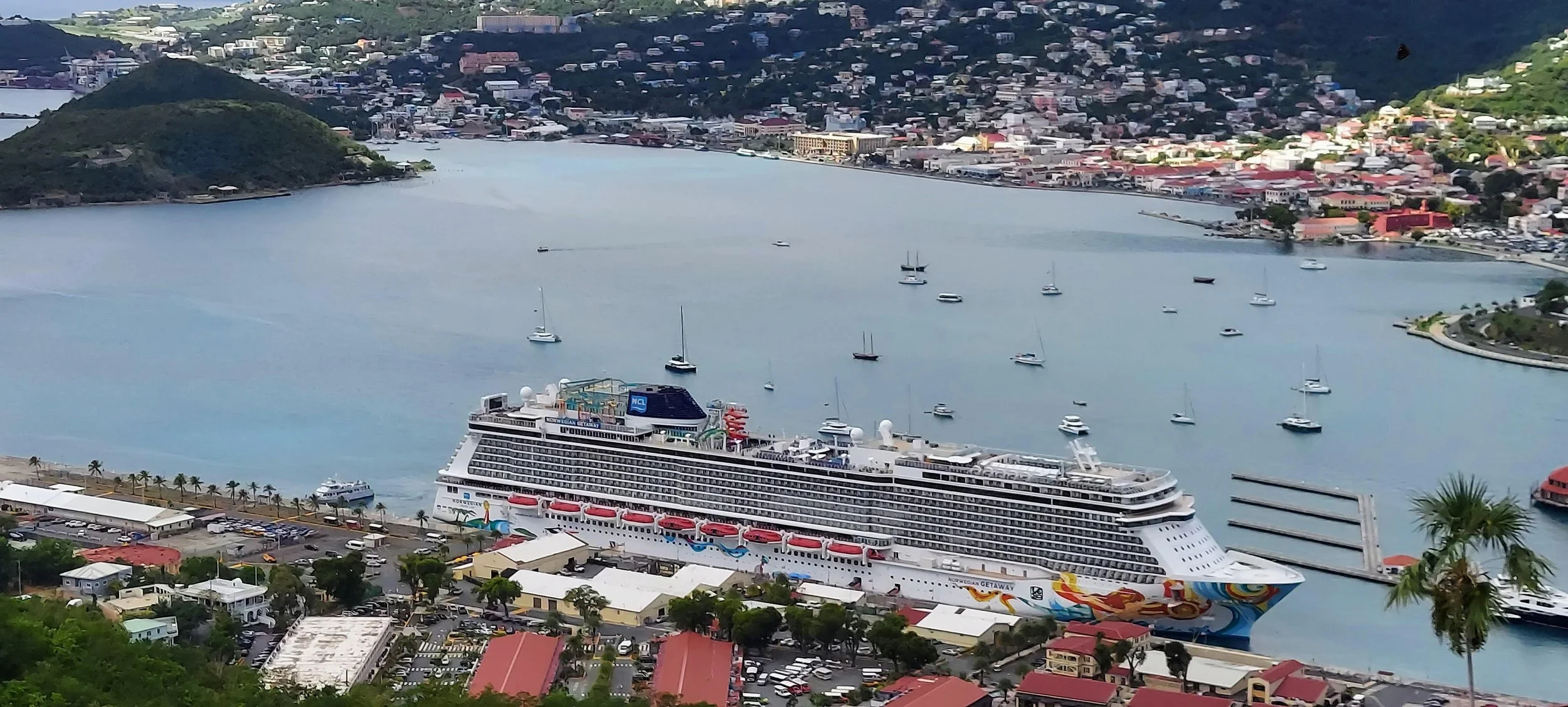 Norwegian Cruise Line in Port at St. Thomas. Photo taken from Paradise Point