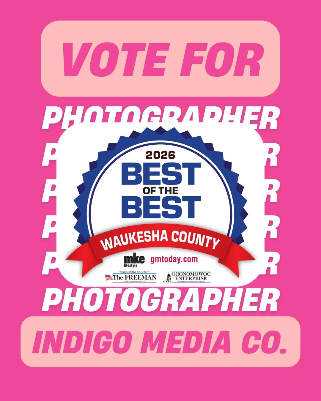 WE&rsquo;VE BEEN NOMINATED! 🎉 Indigo Media Co. is officially in the running for Best Photographer in Waukesha County!

We&rsquo;re coming up on TWO years of having our photography studio right here in Downtown Waukesha, so seeing Indigo Media Co. on
