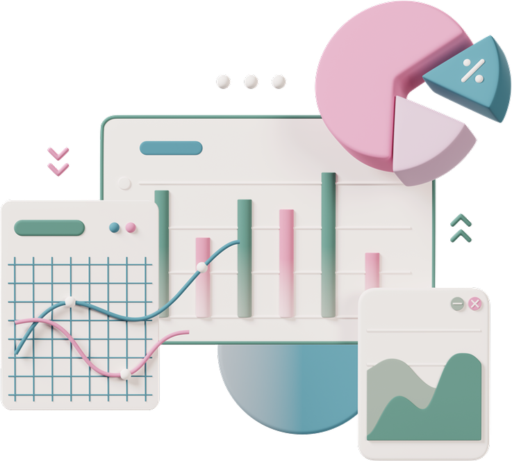 Collection of various charts and graphs, including line graphs, bar graphs, and pie charts, representing data analysis and statistics.