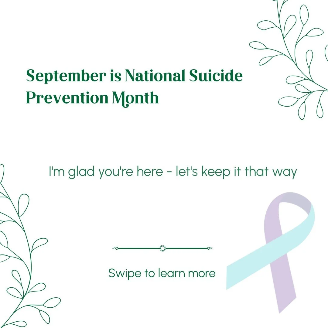 As September comes to an end, it's important to take a moment to talk about National Suicide Prevention Month

Swipe to learn more ->

For mental health emergencies, please contact: 
-National Suicide Prevention Lifeline
call or text 988
-LGBT Nat