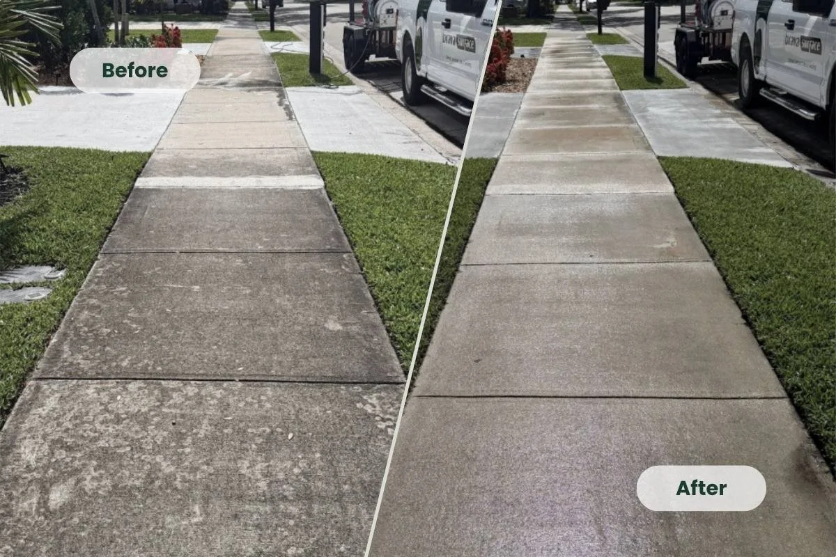 Before and after sidewalk cleaning in Broward County.