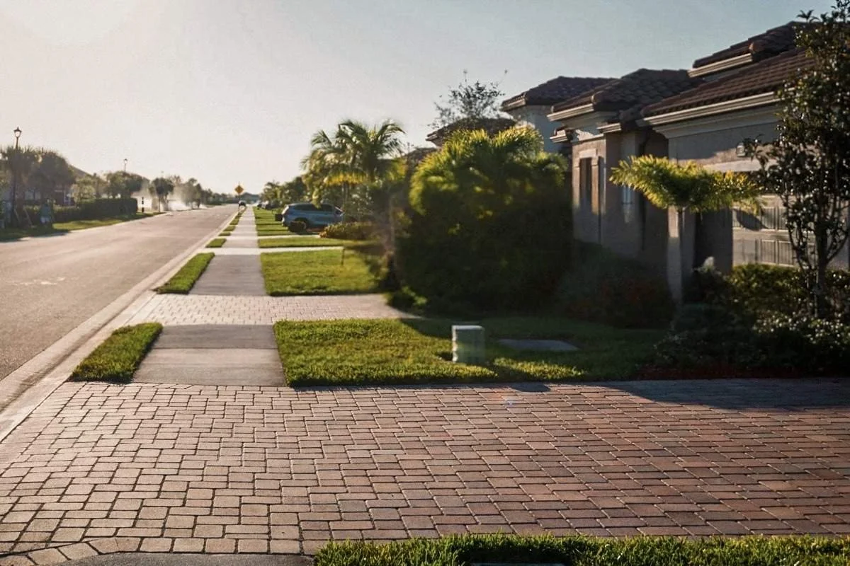 Driveway with wet look paver sealer in Broward County showing enhanced color and surface reflection