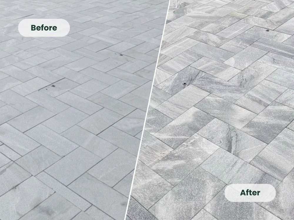 Before and after natural stone surface cleaning and sealing in Broward County.