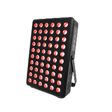 A black LED therapy or light-emitting device with multiple red lights arranged in a grid.