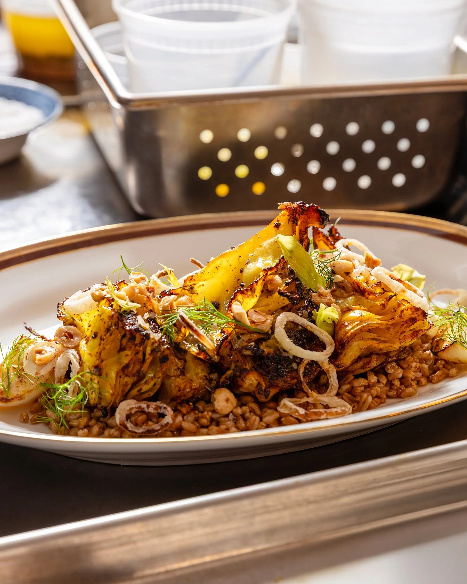 Roasted heirloom cauliflower just landed on the menu and it's giving everything it needs to give. Smoked cauliflower puree, fresno crema, grape relish, sesame&hellip; cozy, warming, delicious af. 

Join us tonight and through the weekend. Cut out ear