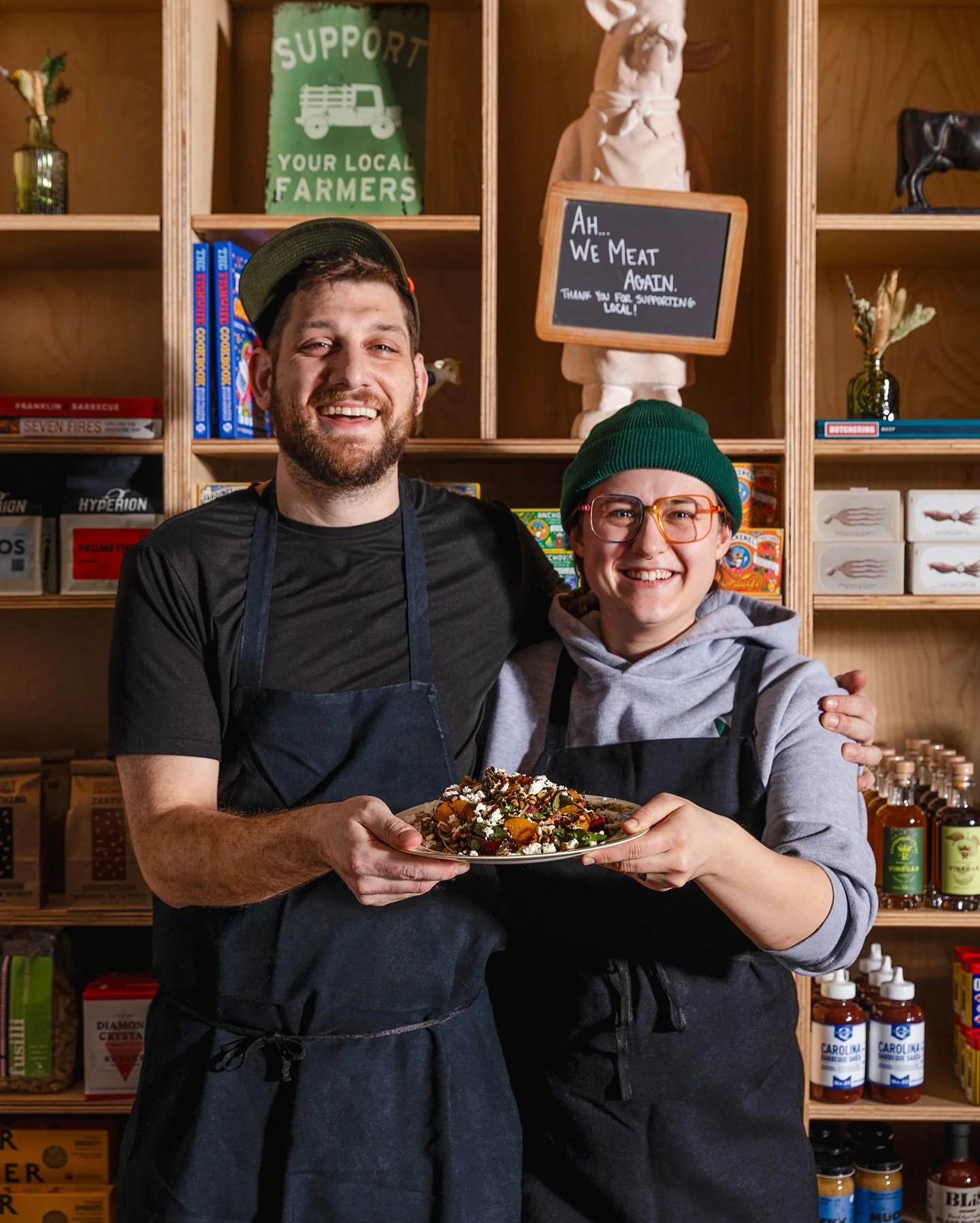 New salad at the butcher shop in Eastern Market.

Butcher Bella and Josh put their heads together on this one: roasted beets, arugula, pistachios, oranges, red onion, and feta with a red wine vinaigrette. Enjoy it straight up or add pulled rotisserie