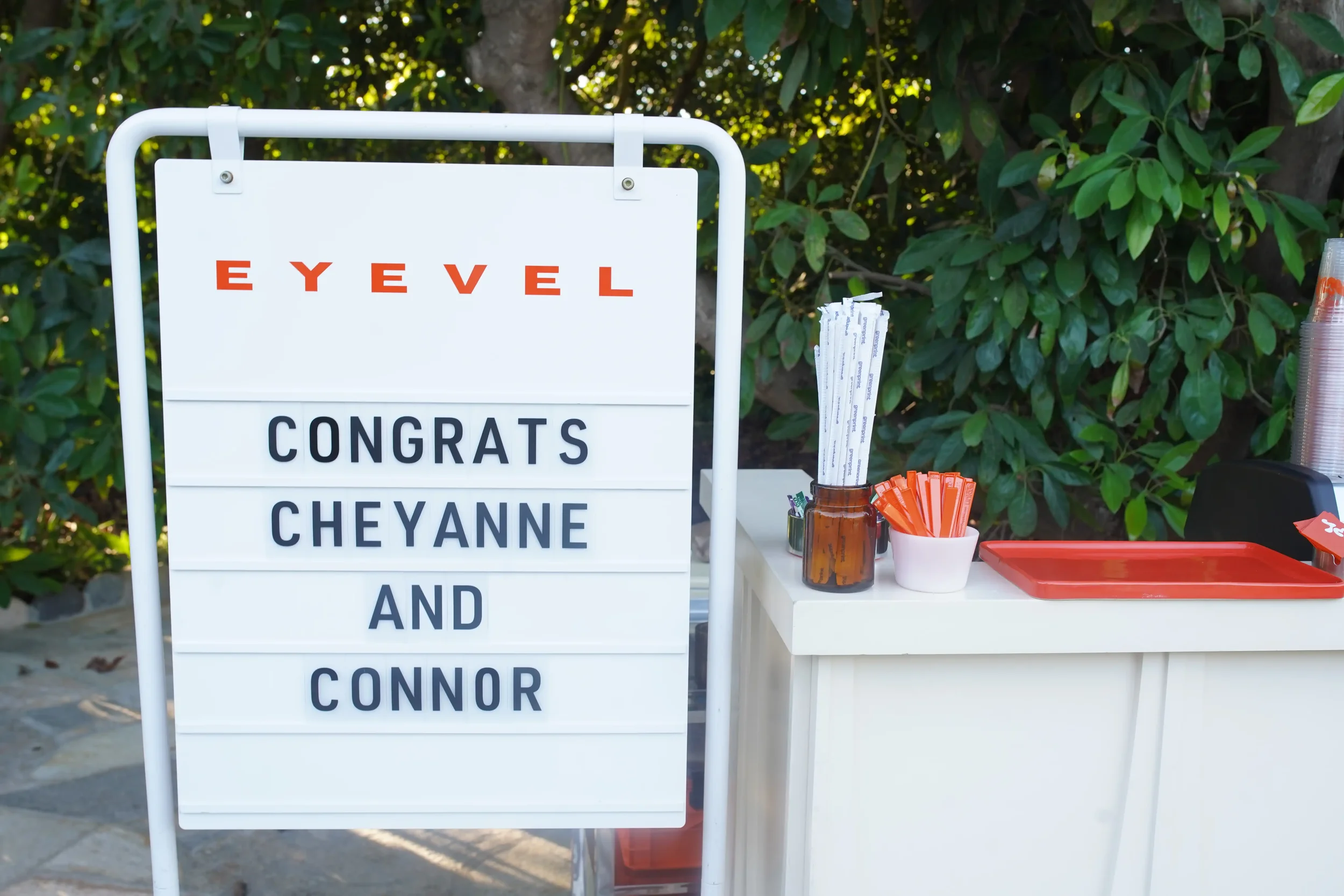 The Eyevel letterboard congratulating the couple