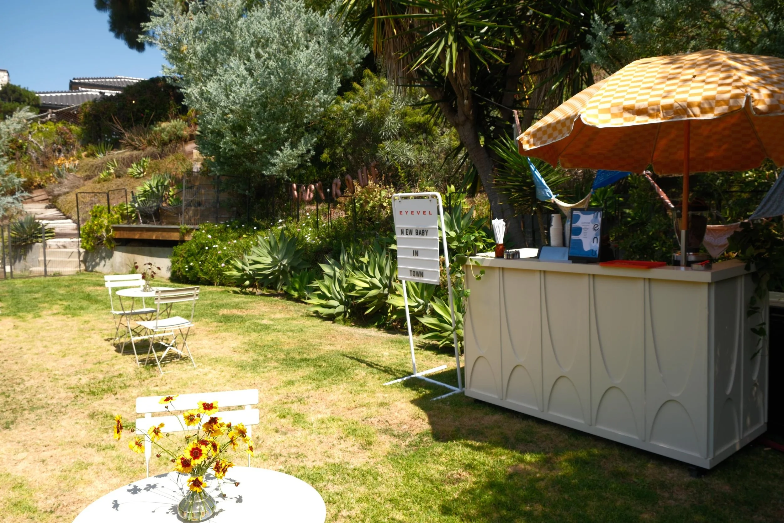 Eyevel coffee bar set up for a backyard celebration