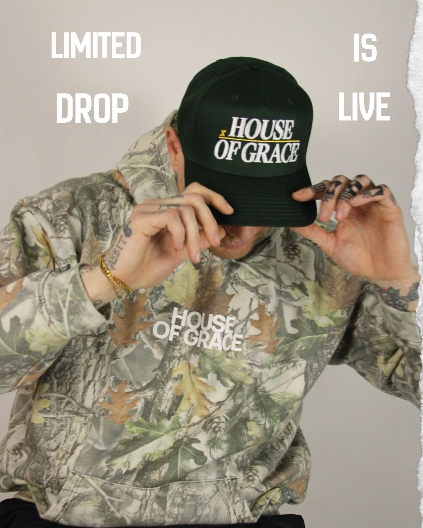 The drop is live.
Dickies dragon jacket. Camo heavyweight hoodie. Embroidered hat. All limited. All House of Grace.
A few sizes on the hoodie are already gone and being reprinted right now &mdash; if yours is sold out, you&rsquo;re still good to orde
