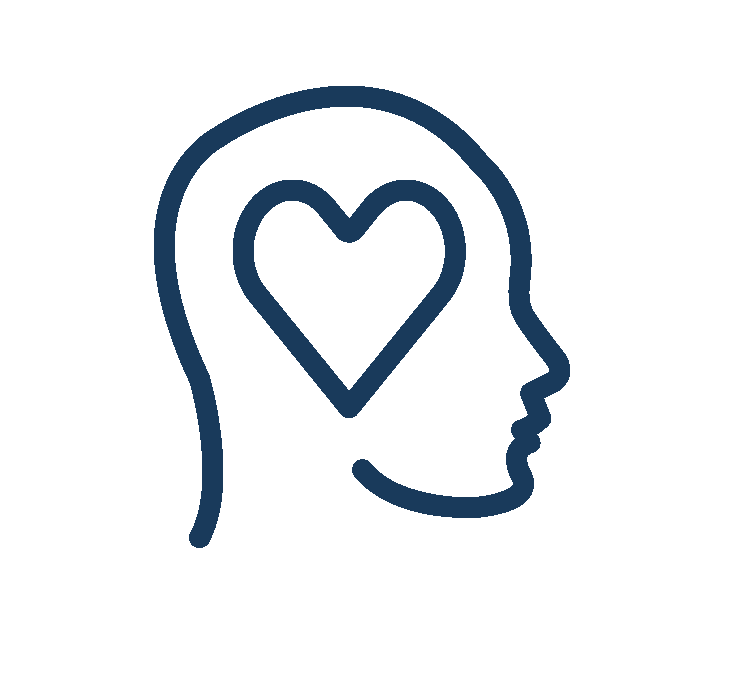 Outline drawing of a side profile of a human head with a heart inside the head.