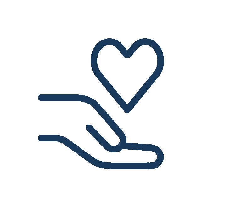 An outline of a hand with a heart shape above it.