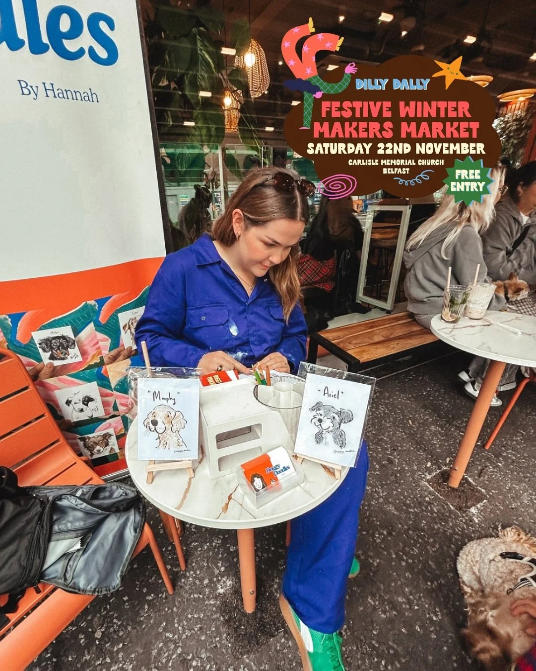 So excited to officially announce that the lovely Hannah from @doggy.doodles_ will be joining us at the market for part of the day for live drawings of your furry friends 🐾

The market is dog friendly and you&rsquo;ll be able to pop in between 12pm 