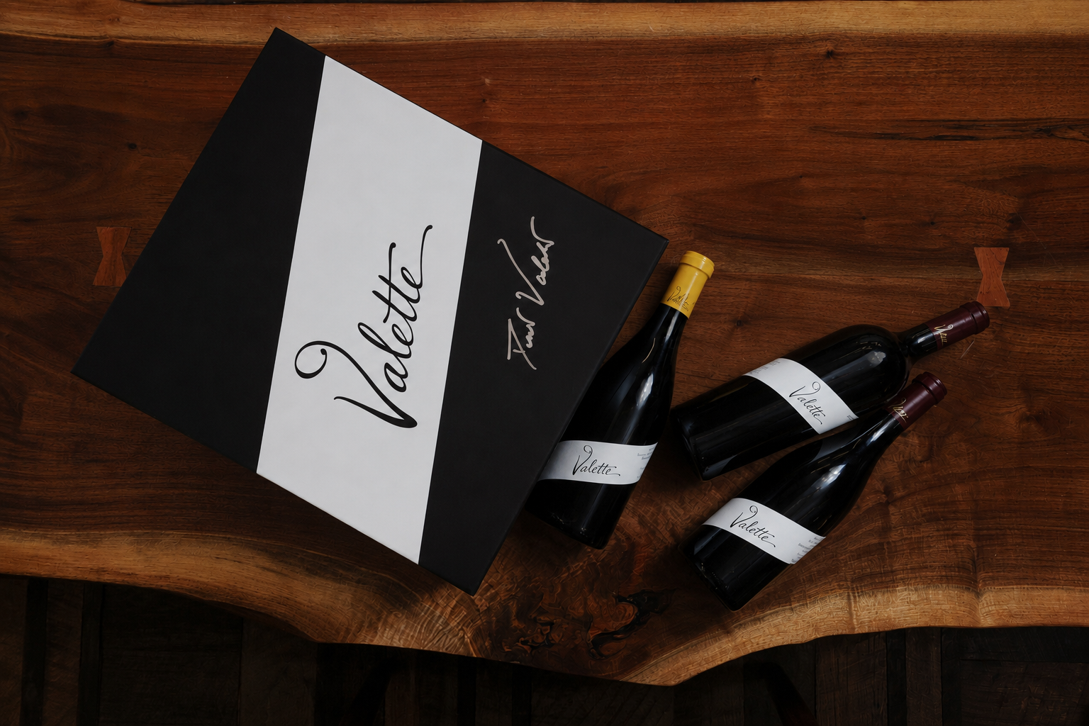 Valette Wines gift box with three bottles of wine