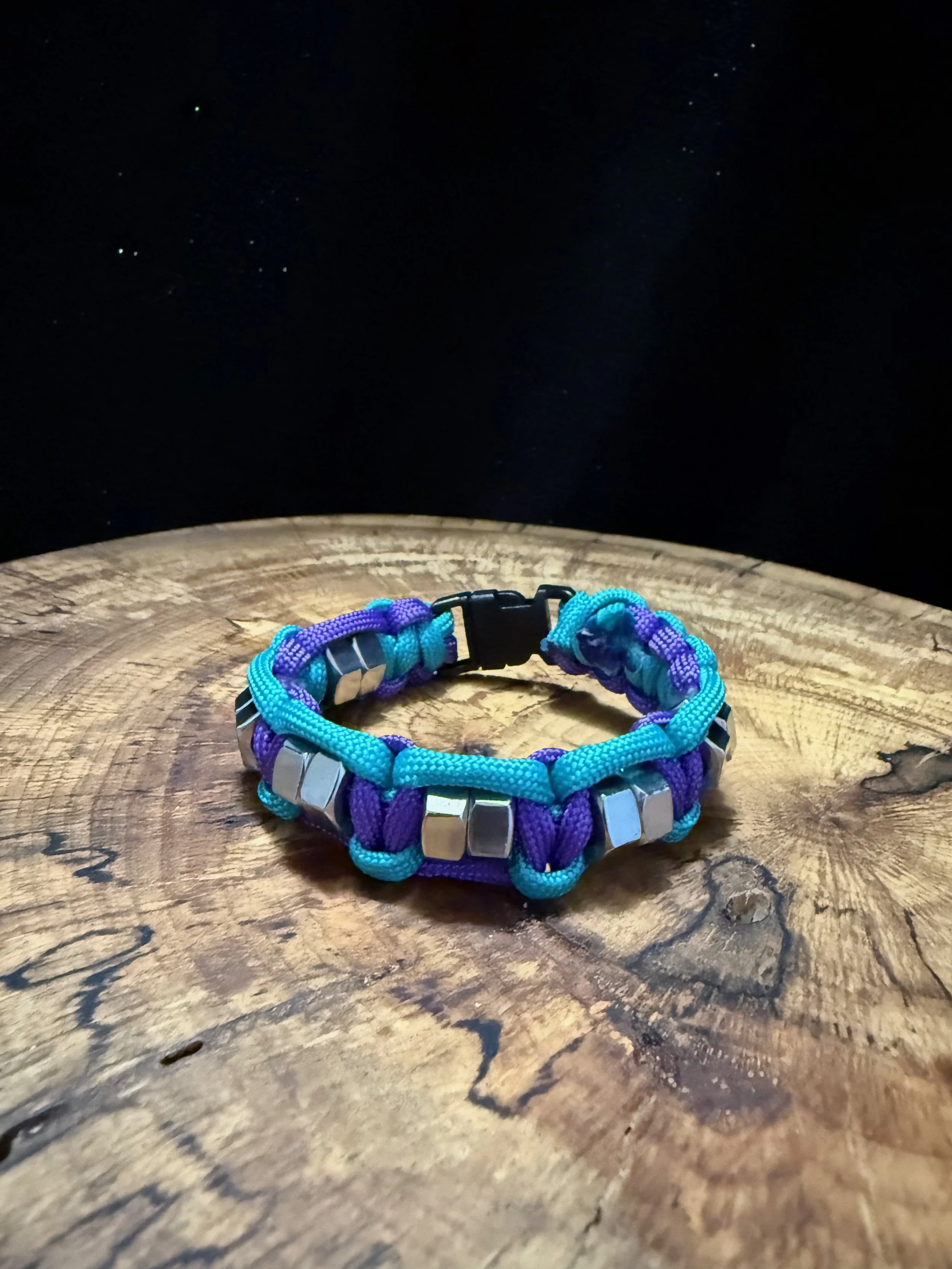 LAGOON DUSK FIDGET BRACELET (purple & teal, silver-tone & black)