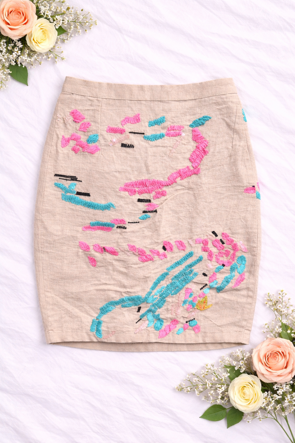 Tracy Reese x Anthropologie – Embroidered Linen Pencil Skirt