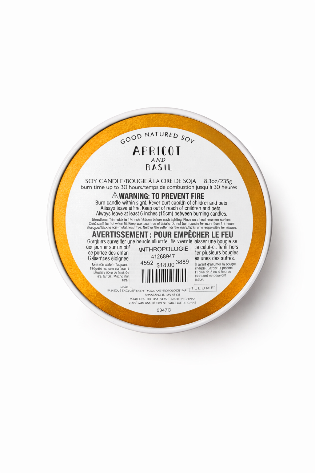 Good Natured Soy Candle – Apricot & Basil (New with Tag)