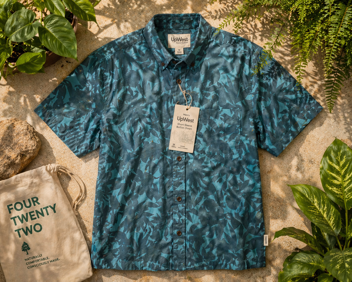 UpWest - Teal Tropical Short Sleeve Button-Up Shirt