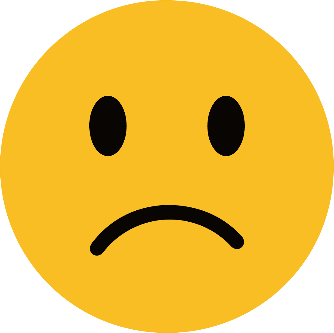A yellow smiling face emoji with a sad expression.