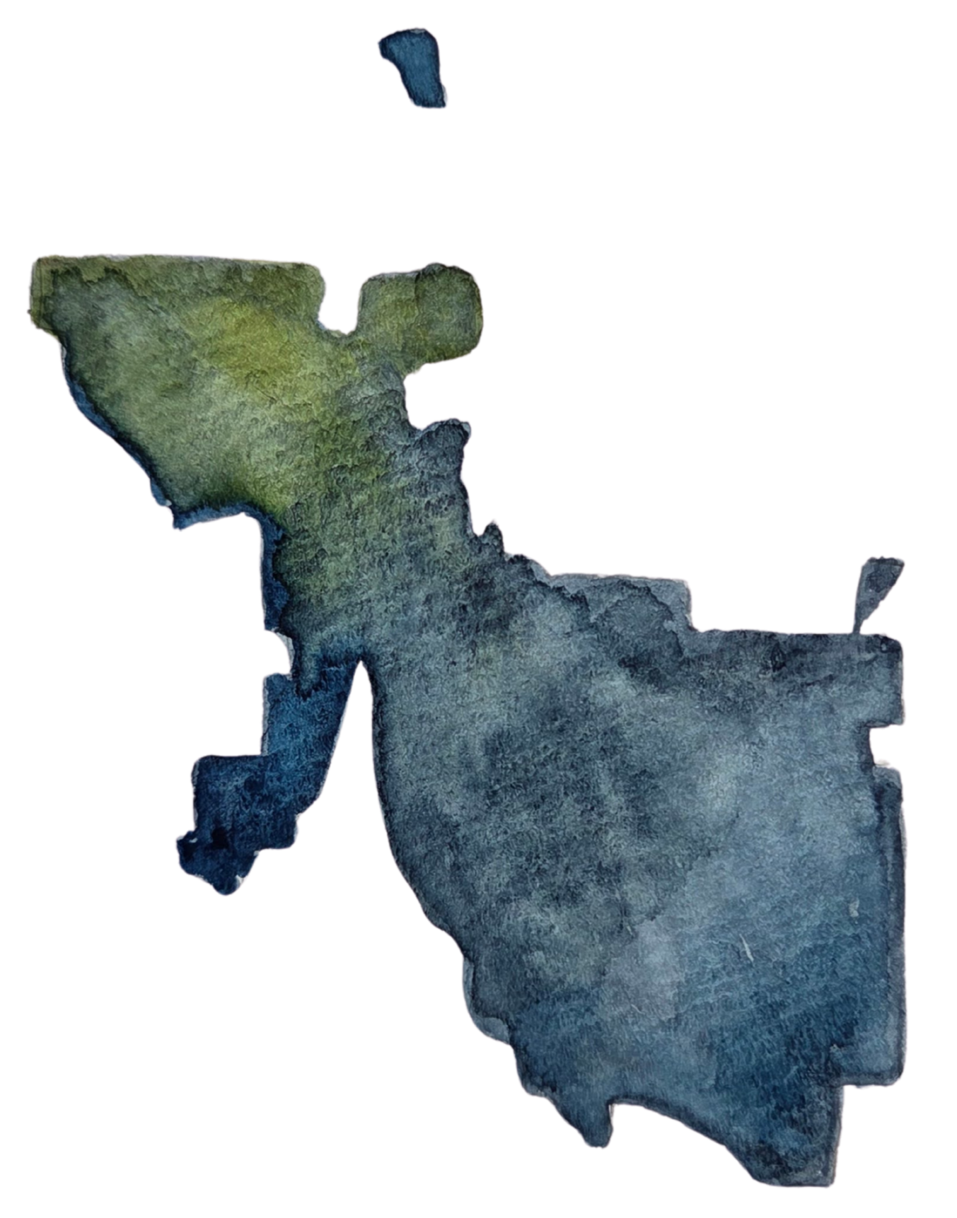 A watercolor-style illustration of the country of Italy in a bird's-eye view with detailed coastlines and a gradient color scheme.