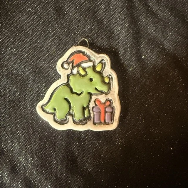 Tiny Holiday Triceratops Ornament
