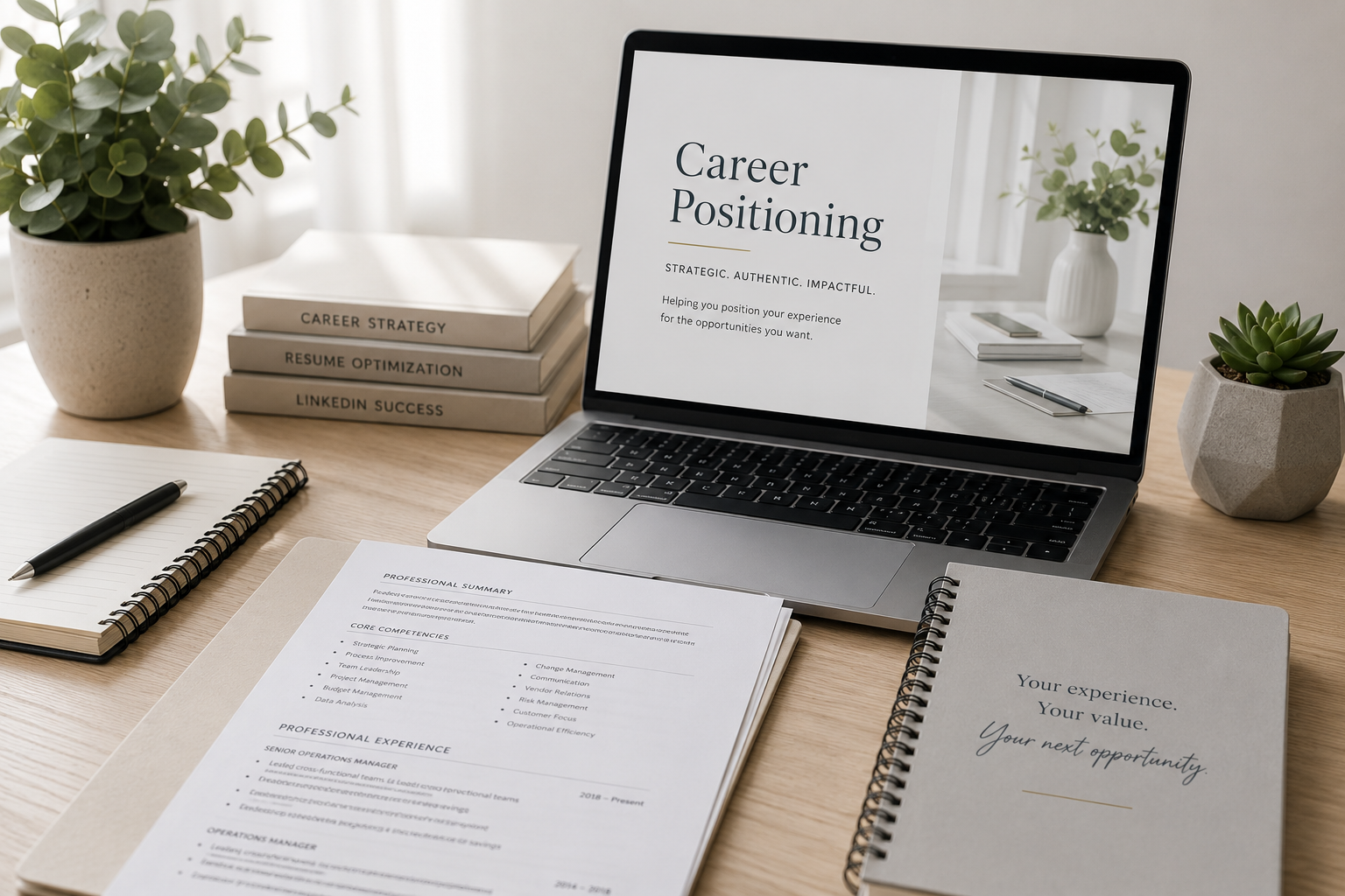 Career positioning workspace for professional resume and LinkedIn optimization