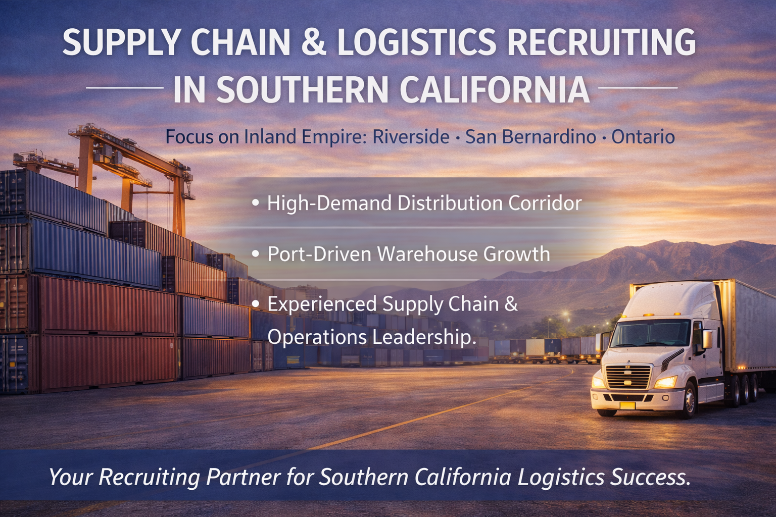 Supply Chain and Logistics Recruiting in Southern California, focused on the Inland Empire including Riverside, San Bernardino, and Ontario distribution corridor.