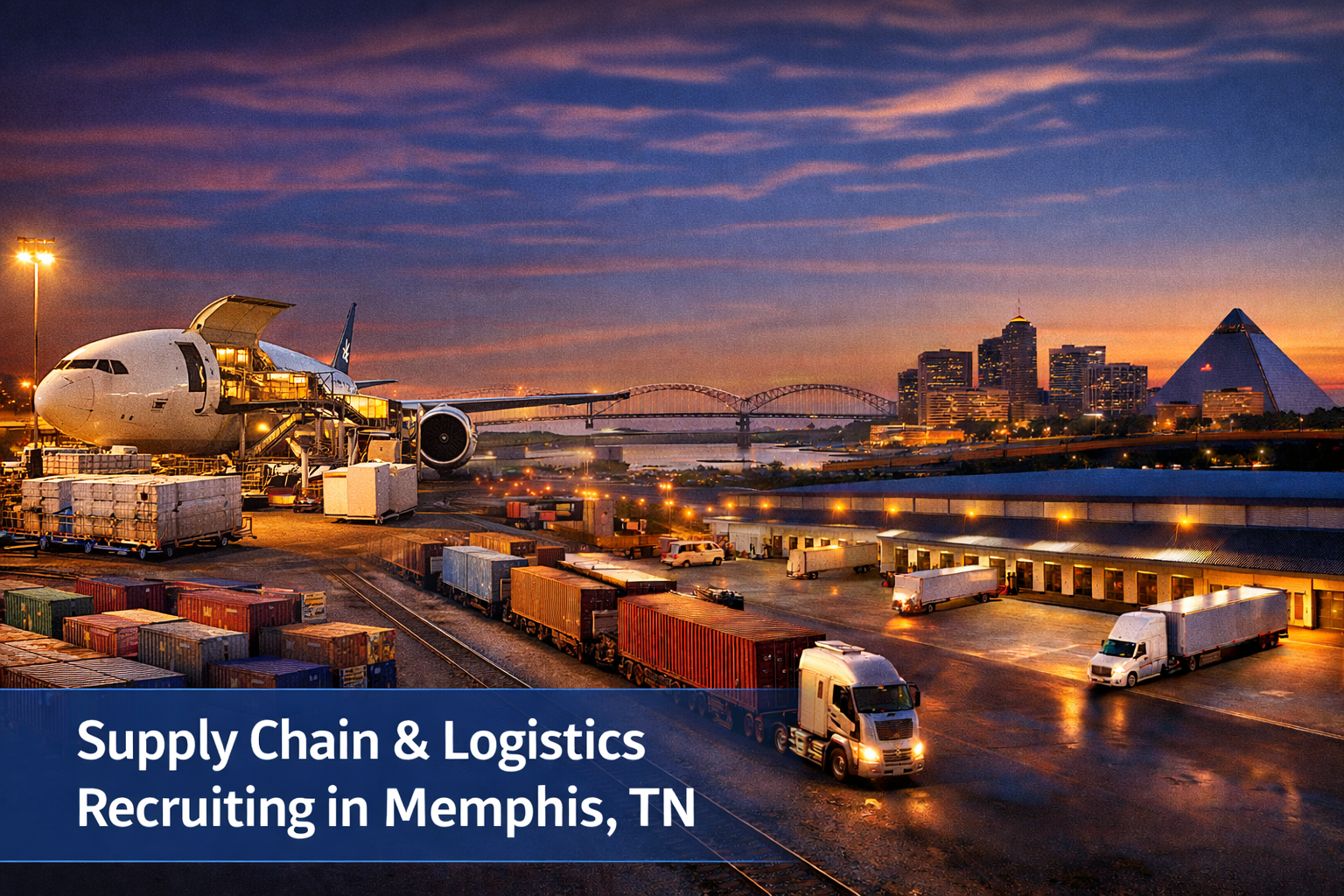 Supply Chain and Logistics Recruiting in Memphis TN featuring air cargo operations, distribution center docks, and freight transportation