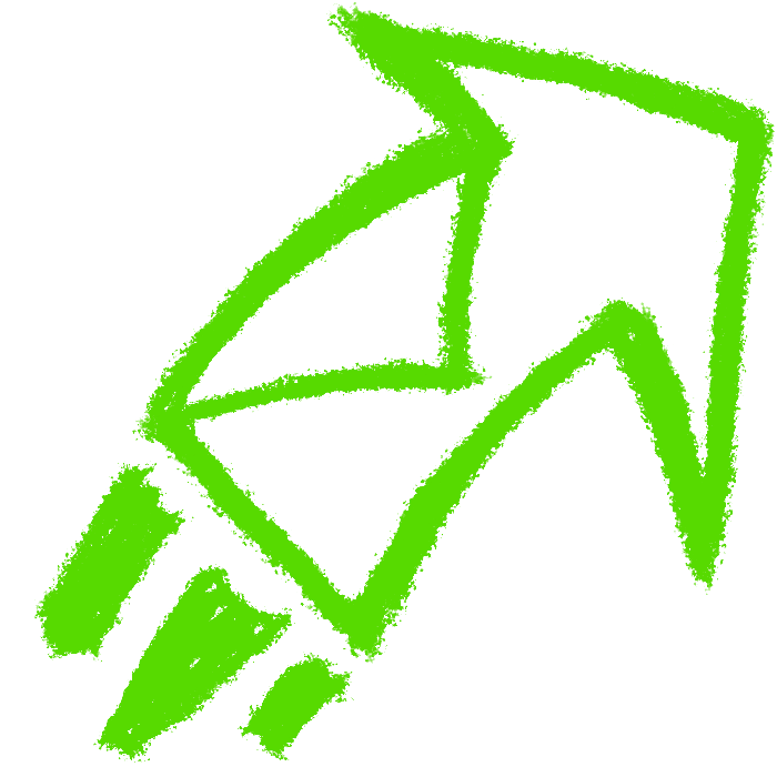 Green arrow pointing upward with a send mail icon.