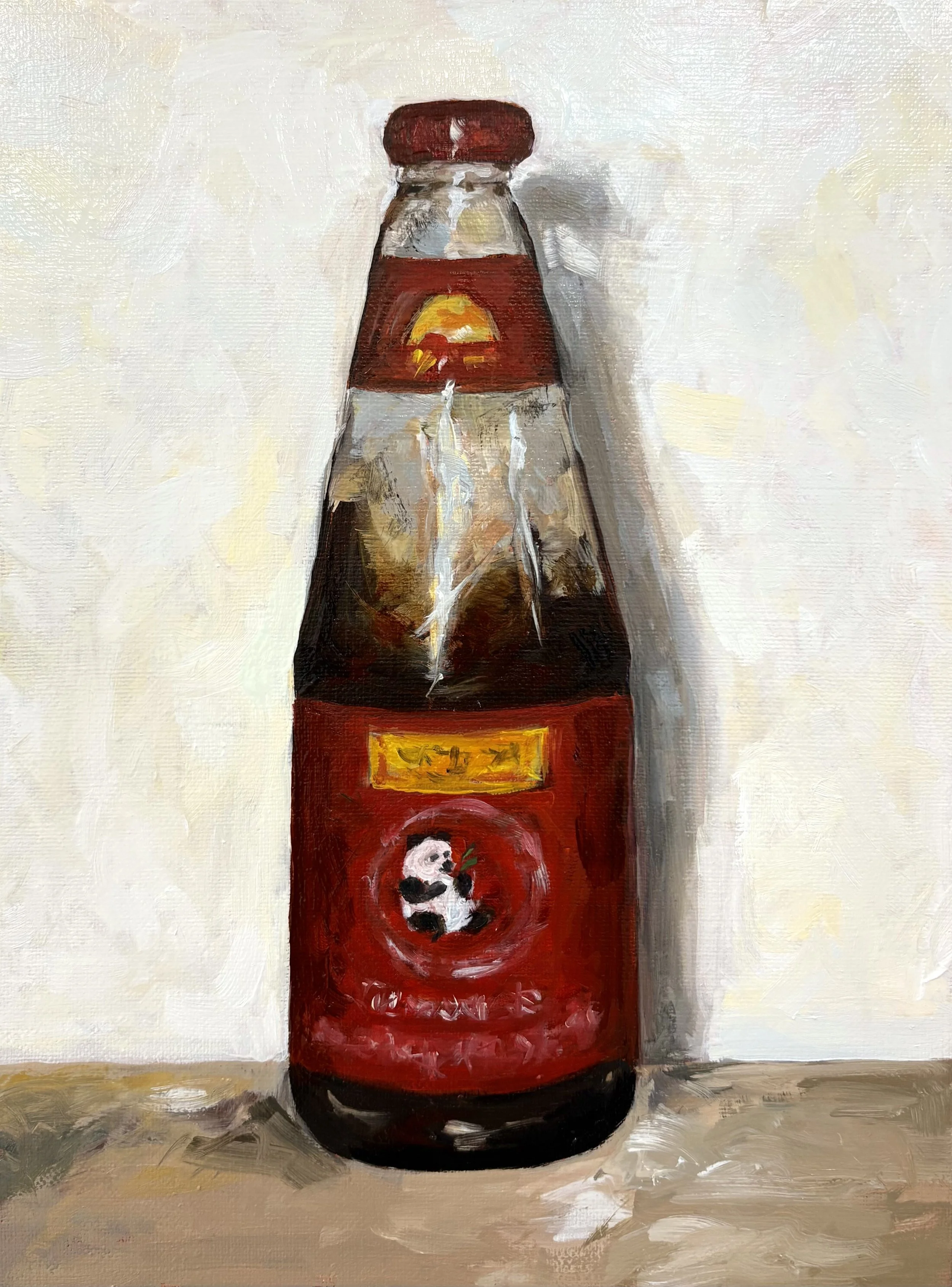 Half used bottle of Oyster Sauce. 2025, Oil on canvas