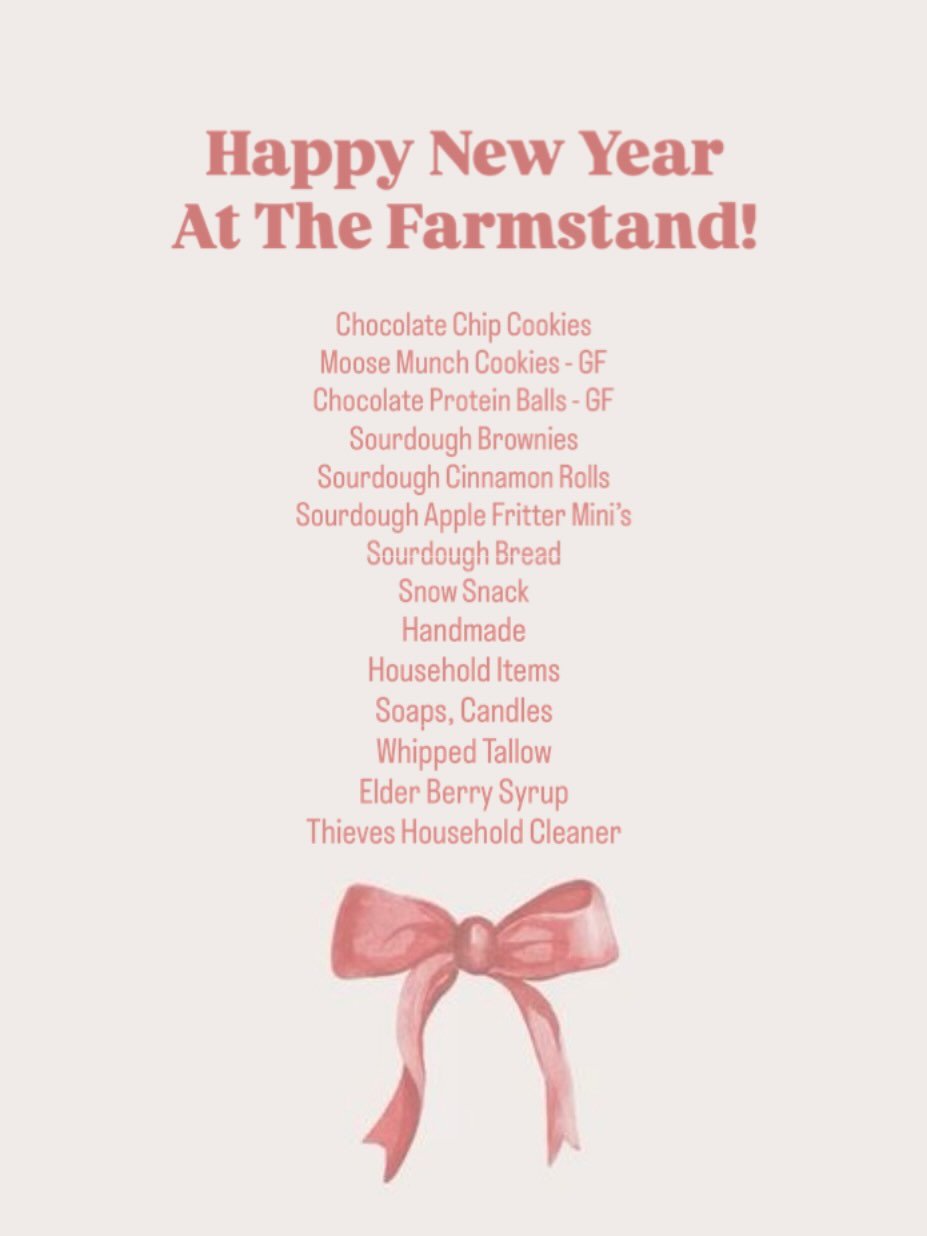 Happy New Year!! 
Wishing you a year ahead filled with love, joy, peace and so much goodness! 
🩵❄️🩵
We&rsquo;re open today 8-6
This weekend at the Farmstand:

Chocolate Chip Cookies
Moose Munch Cookies - GF
Chocolate Protein Balls - GF 
Sourdough B