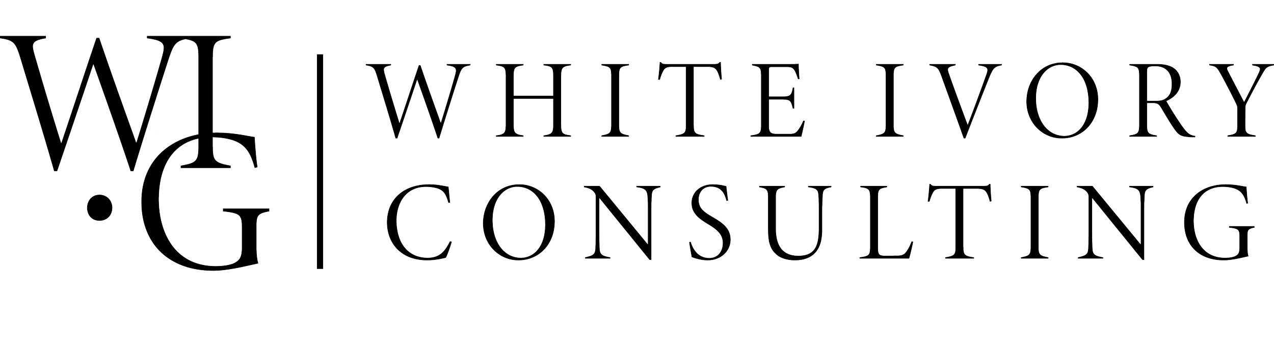White Ivory Consulting logo with stylized 'WIC' initials and company name in elegant font.