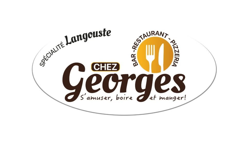 Logo d'un restaurant nommé Chez Georges, spécialisé dans la langouste, avec des icônes de fourchette et de couteau