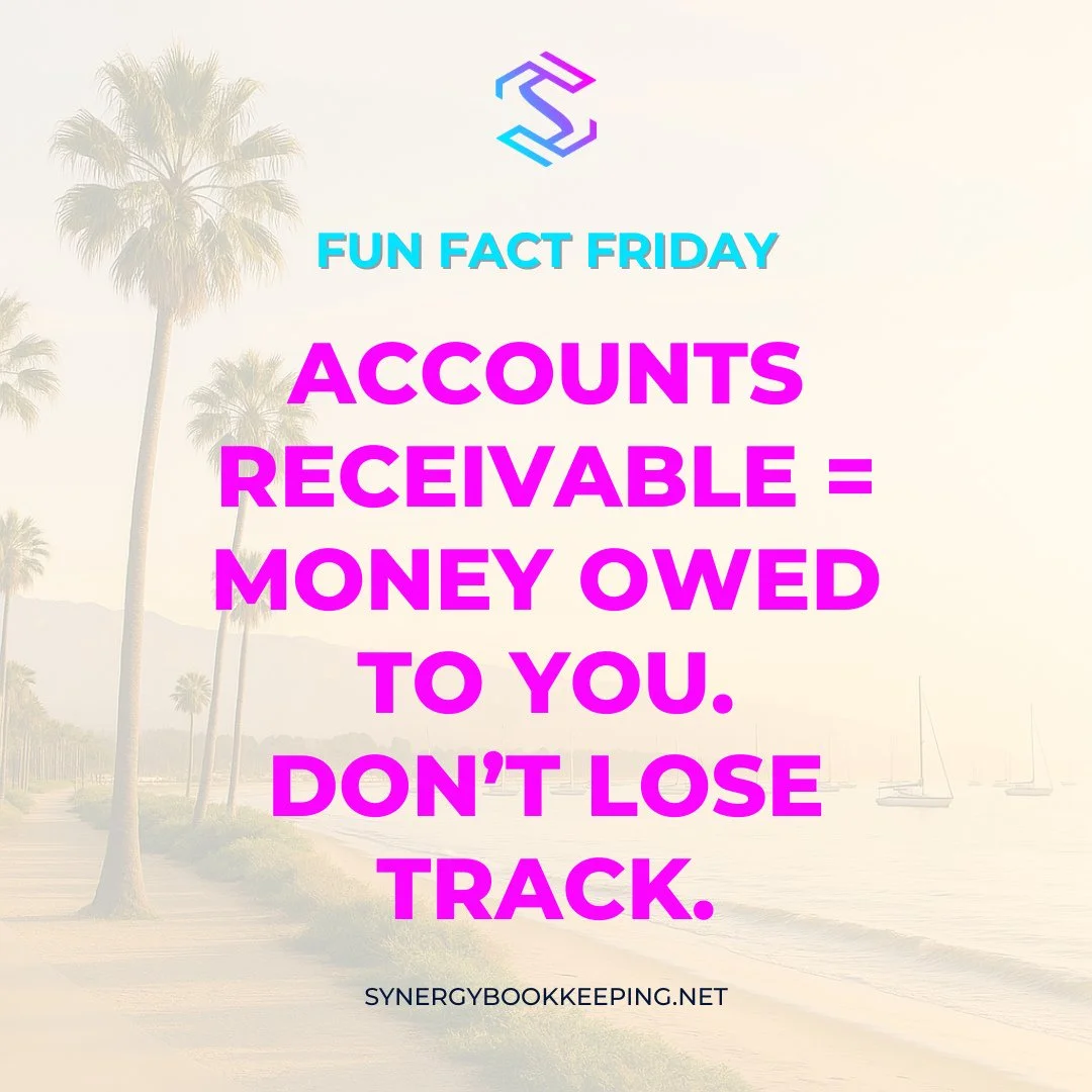📊 Fun Fact Friday #15⁠
⁠
Accounts receivable = money owed to you.⁠
⁠
✅ Stay on top of your invoices⁠
✅ Improve cash flow⁠
✅ Get paid on time⁠
⁠
Let&rsquo;s clean up your AR today.⁠
⁠
#accountstracking #funfactfriday #smallbizfinance #synergybookkeep